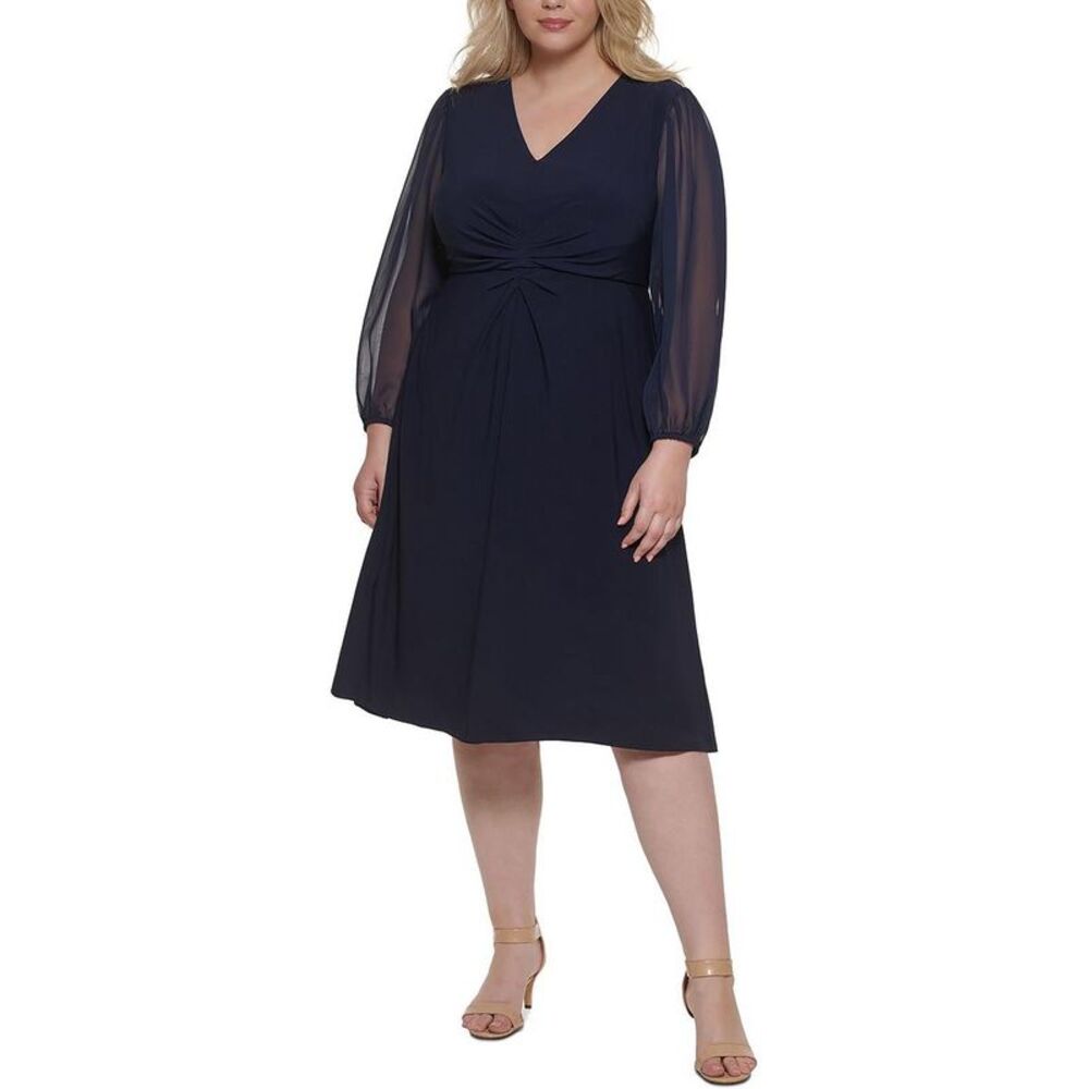 Jessica Howard Womens Navy Pleated Long Wedding Maxi Dress Plus
